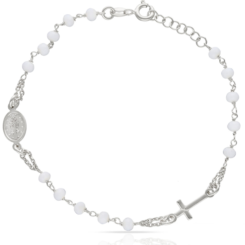 PULSERA PLATA 925MM ROSARIO PIEDRAS BLANCAS