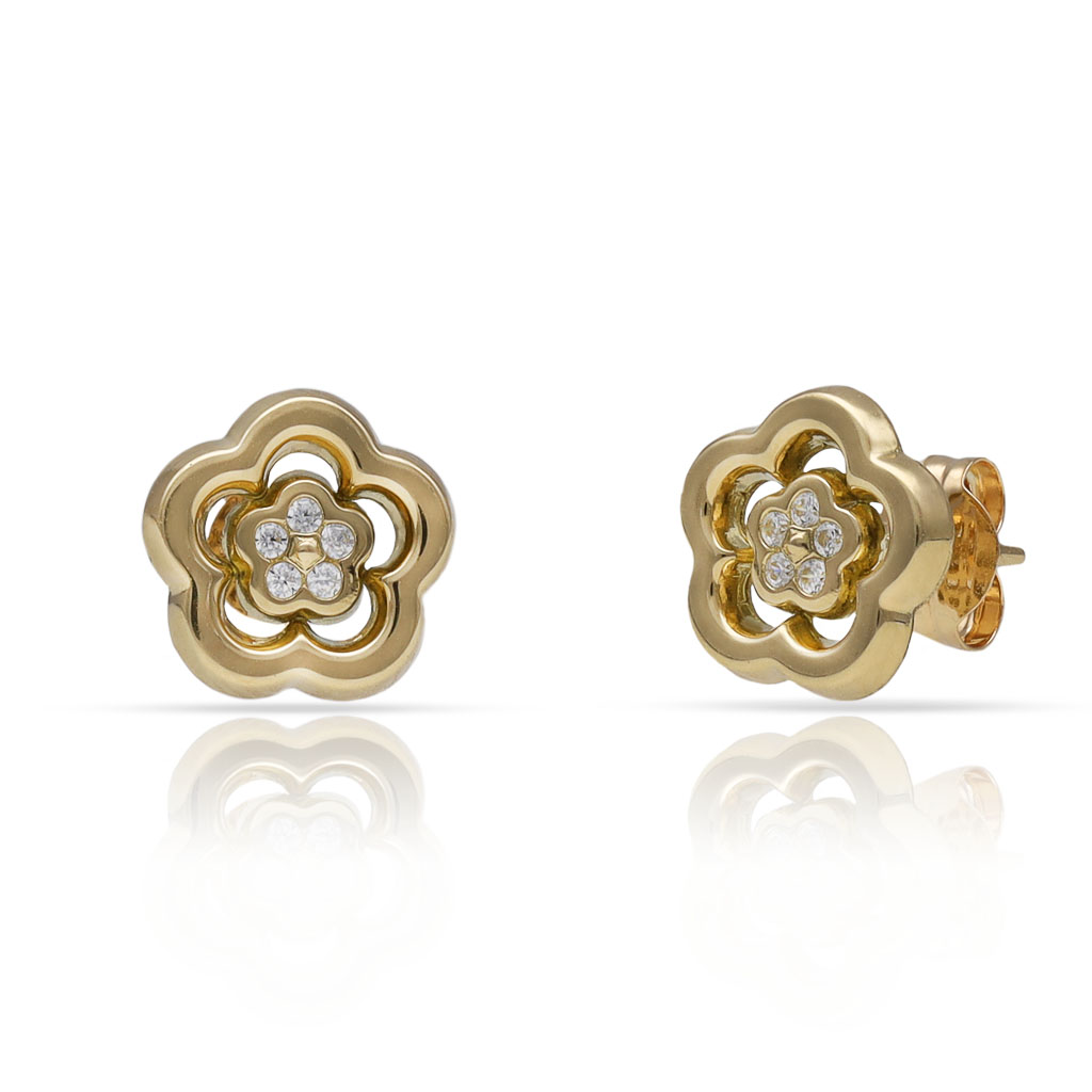 PENDIENTES ORO 18KL FLOR CIRCONITAS - 9MM