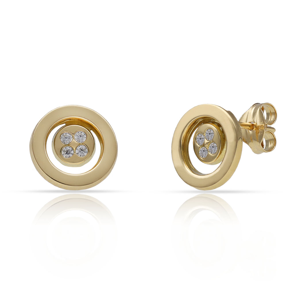 PENDIENTES ORO 18KL REDONDOS CIRCONITAS - 9MM
