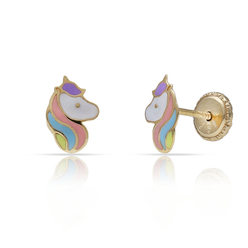 PENDIENTES ORO 18KL UNICORNIO ESMALTADO - 5x8MM