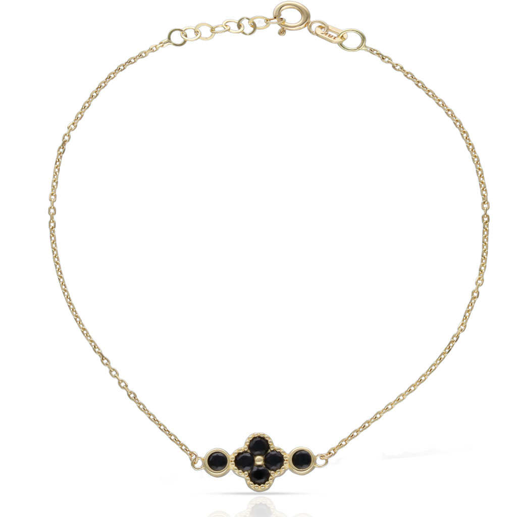 PULSERA ORO 18KL FLOR CIRCONITAS NEGRAS