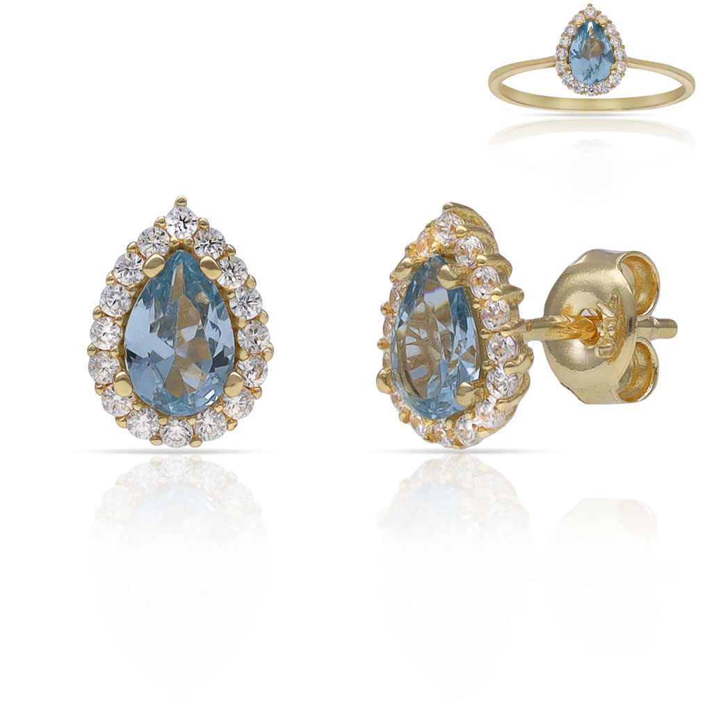 PENDIENTES ORO 18KL LAGRIMA PIEDRA AGUA - 6x9MM