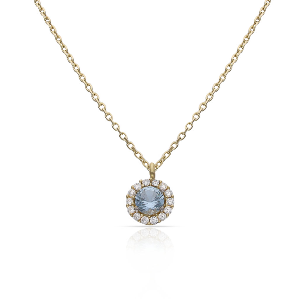 GARGANTILLA ORO 18KL CERCO CIRCONITAS + PIEDRA AGUA - 6MM