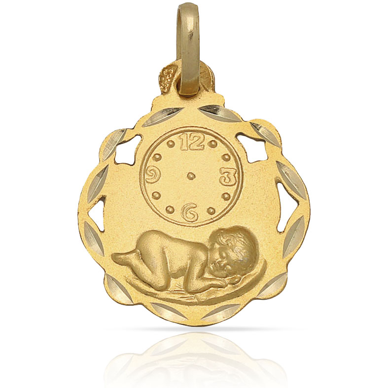 MEDALLA PLATA CHAPADA EN ORO RELOJ - 16x20MM