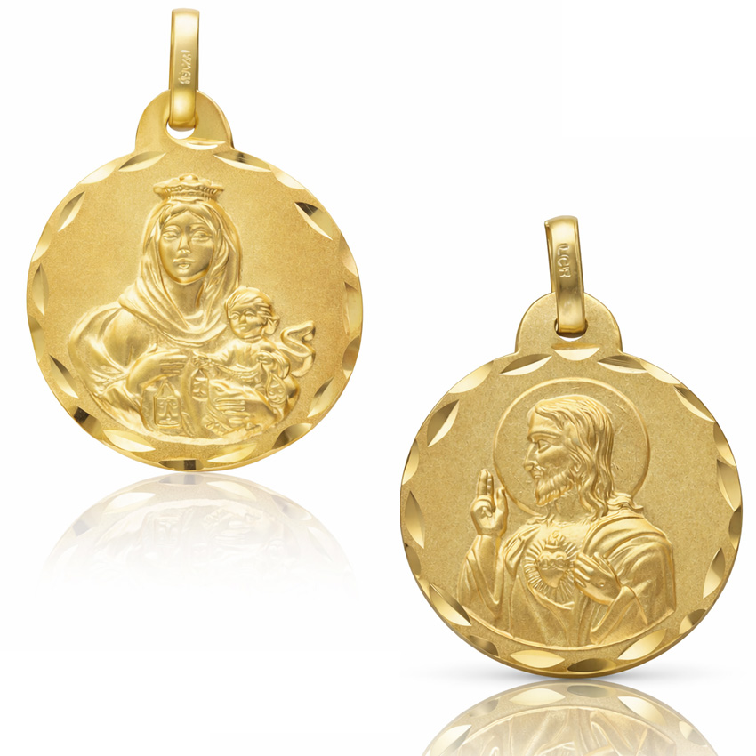 MEDALLA PLATA CHAPADA EN ORO ESCAPULARIO - 20MM