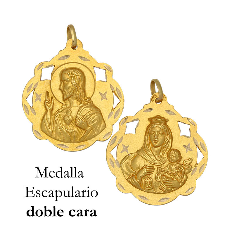 MEDALLA PLATA CHAPADA EN ORO ESCAPULARIO - 25x28MM
