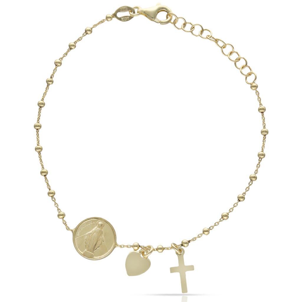 PULSERA PLATA CHAPADA EN ORO MILAGROSA + CRUZ SAN BENITO ** AGOTADO TEMPORALMENTE**