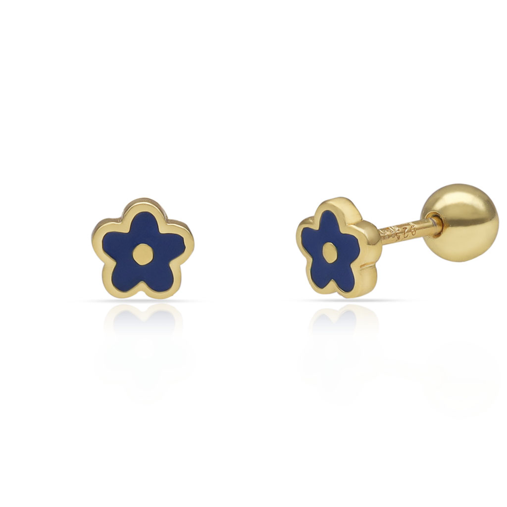 PENDIENTES PLATA CHAPADA ORO FLOR ESMALTADA - 5MM