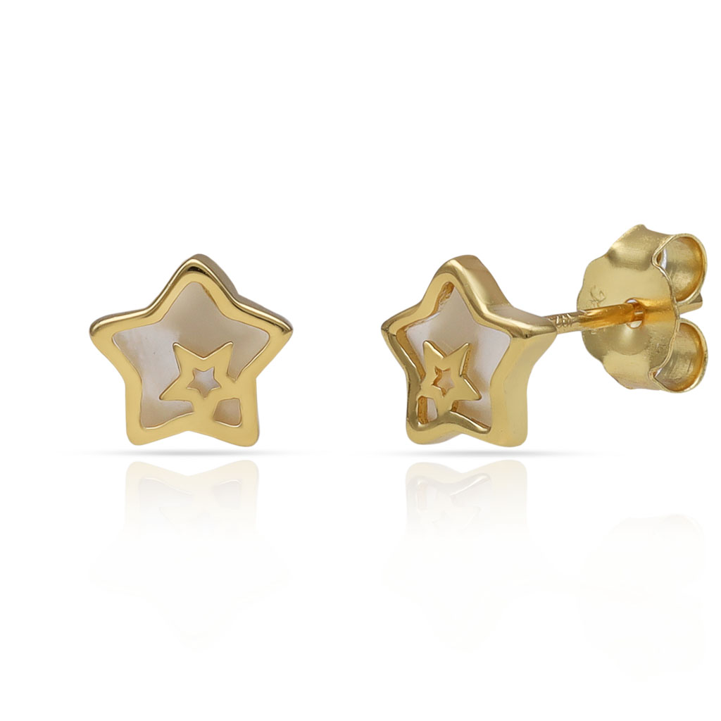 PENDIENTES PLATA CHAPADA ORO ESTRELLA NACAR - 7MM