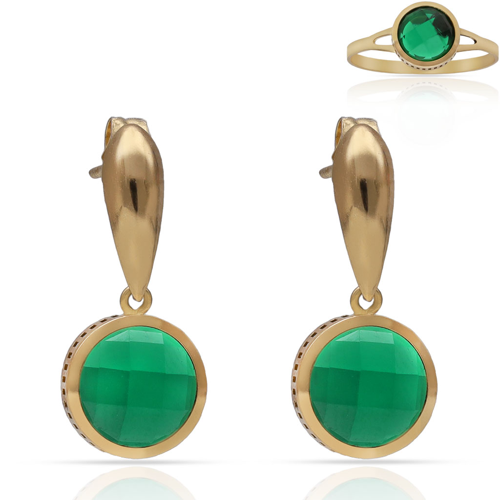 PENDIENTES ORO 18KL PIEDRAS VERDES - 8.50x20MM