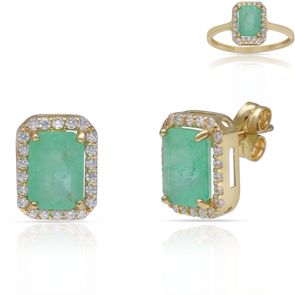 PENDIENTES ORO 18KL PIEDRAS VERDES + CIRCONITAS - 7x9MM