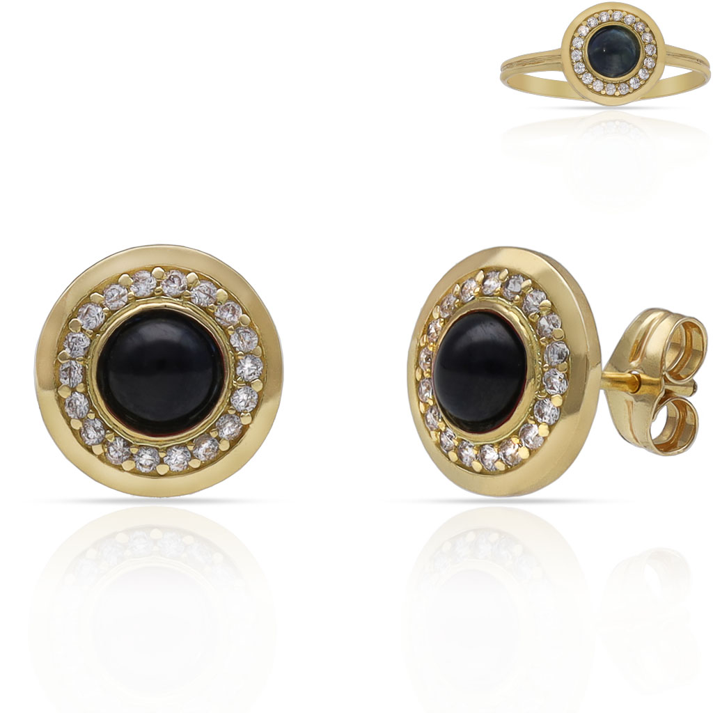 PENDIENTES ORO 18KL PIEDRAS AZULES + CIRCONITAS - 9MM