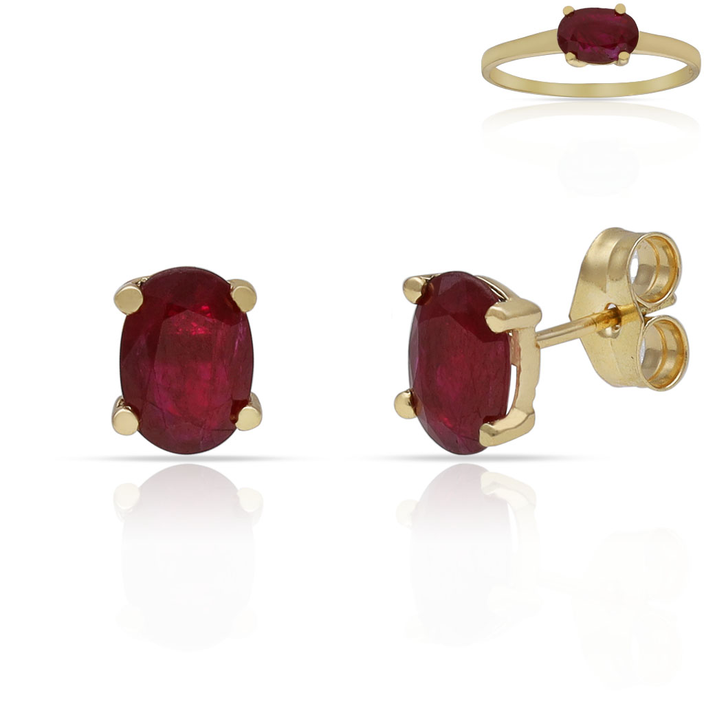 PENDIENTES ORO 18KL RUBIES FINOS - 5x7MM