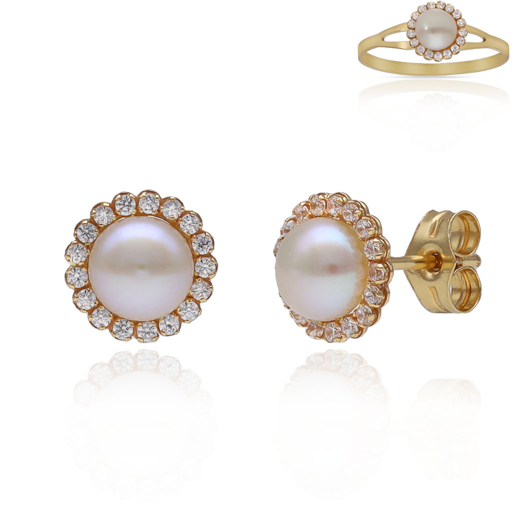 PENDIENTES ORO 18KL PERLAS CULTIVADAS + CIRCONITAS - 7.50MM