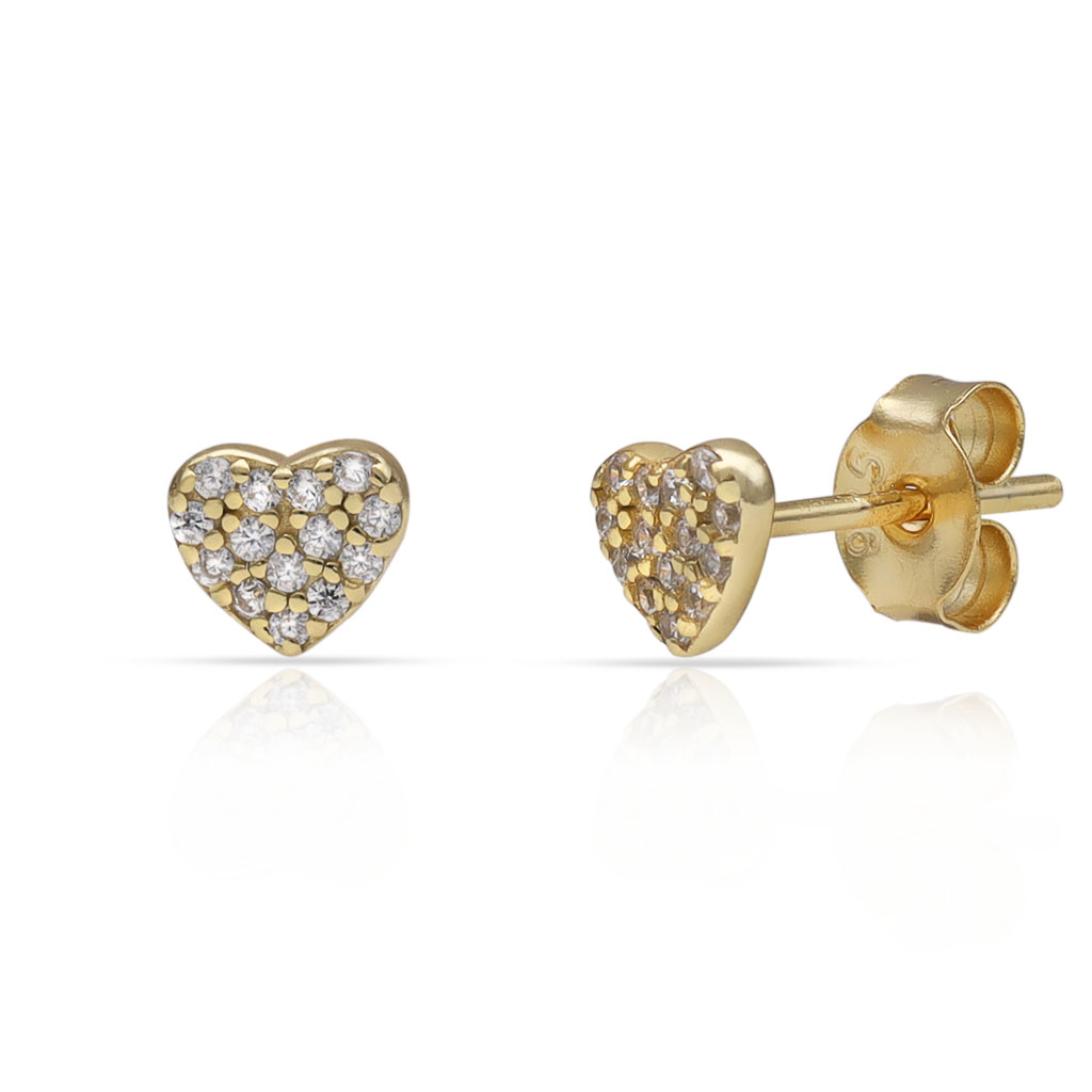 PENDIENTES PLATA CHAPADA ORO CORAZÓN CIRCONITAS - 5.50X5MM