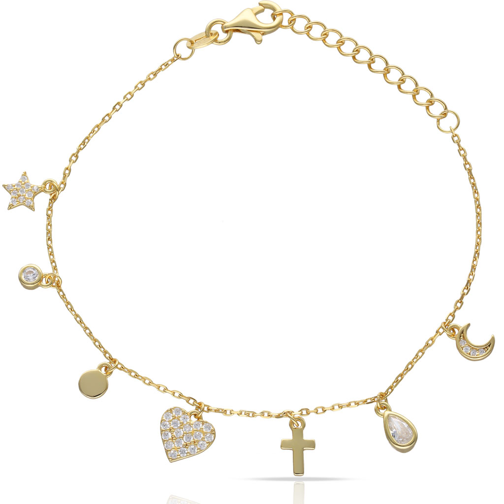 PULSERA PLATA CHAPADA EN ORO ABALORIOS