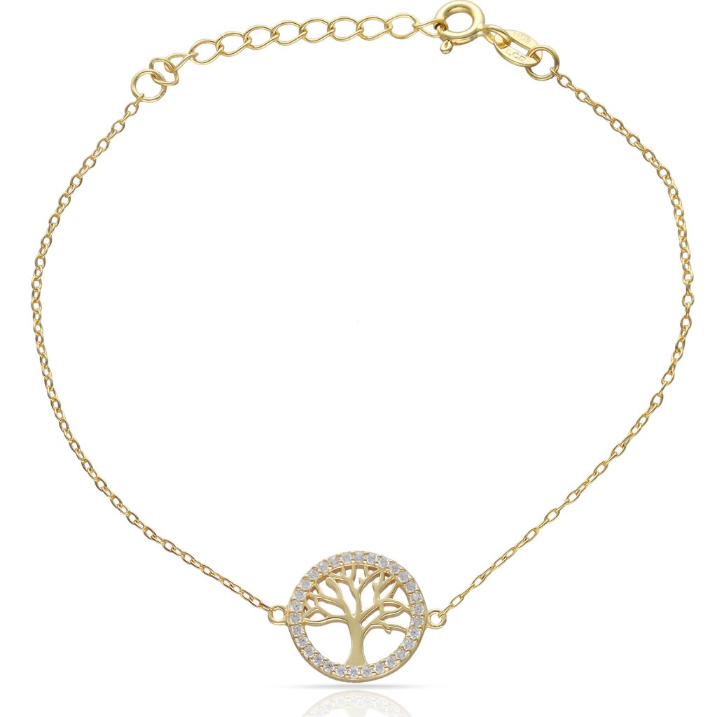 PULSERA PLATA CHAPADA EN ORO ARBOL DE LA VIDA CIRCONITAS