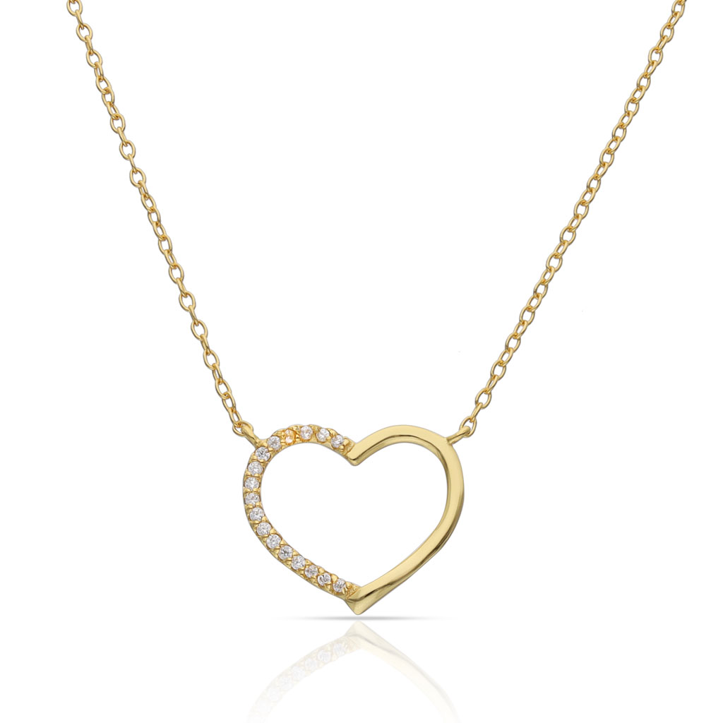 GARGANTILLA PLATA CHAPADA EN ORO CORAZON CIRCONITAS