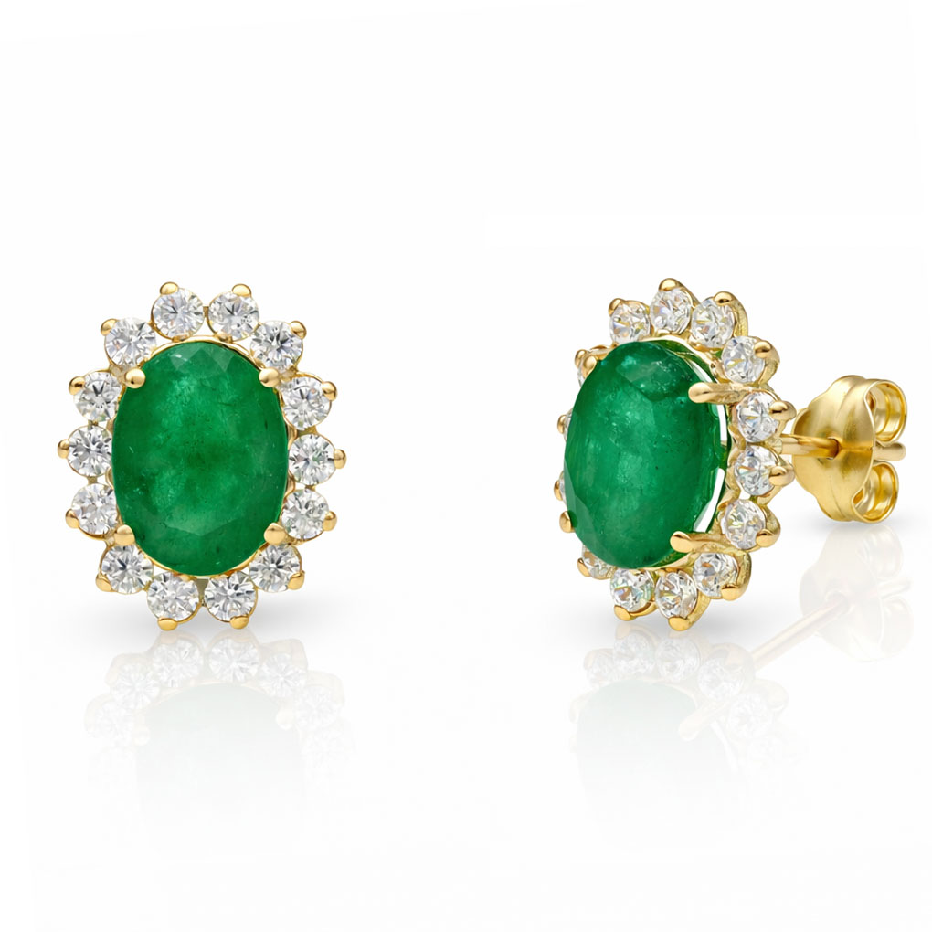PENDIENTES ORO 18KL ESMERALDAS FINAS + CIRCONITAS