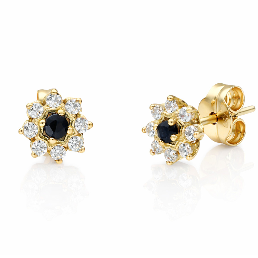 PENDIENTES ORO 18KL ZAFIROS FINOS + CIRCONITAS