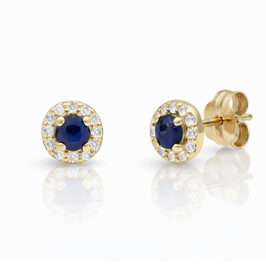 PENDIENTES ORO 18KL ZAFIROS FINOS + CIRCONITAS