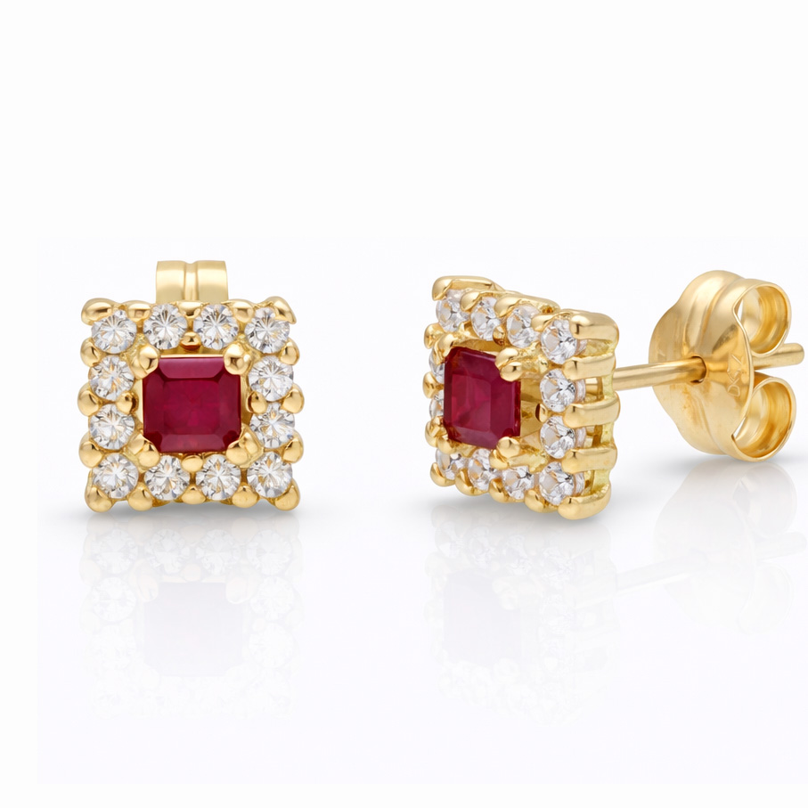 PENDIENTES ORO 18KL RUBIES FINOS + CIRCONITAS