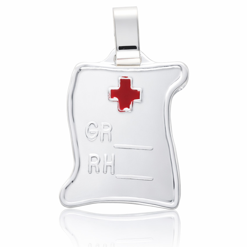 PLACA PLATA 925MM GRUPO SANGUINEO PERGAMINO - 20x25MM