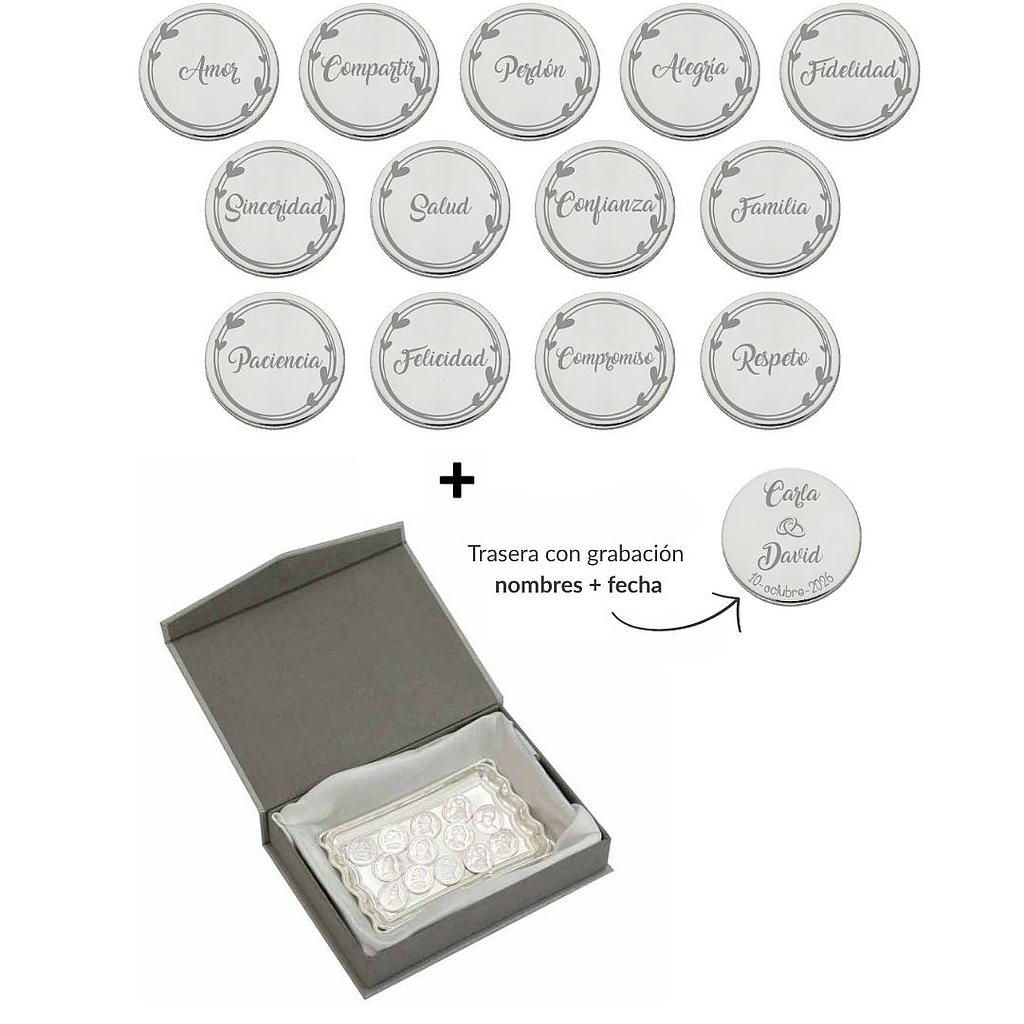 ARRAS PERSONALIZADAS PALABRAS · ACERO PLATEADO + BANDEJA + ESTUCHE