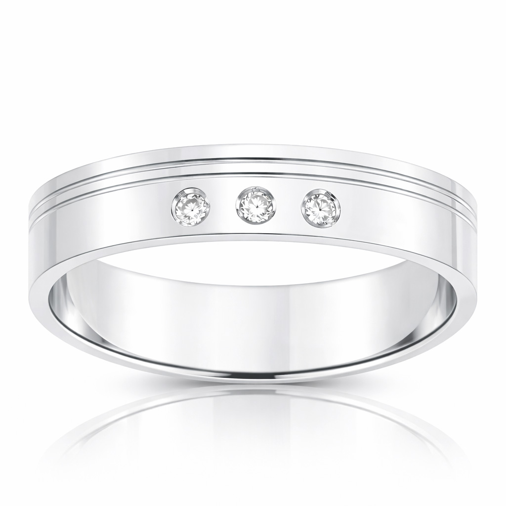 ALIANZA ORO BLANCO 18KL 3 DIAMANTES - 5MM