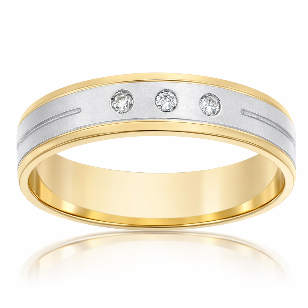 ALIANZA ORO 18KL BICOLOR 3 DIAMANTES - 5MM