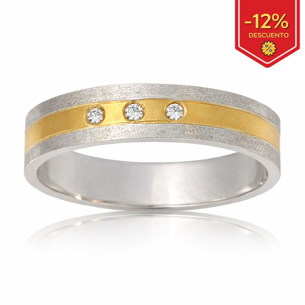 ALIANZA ORO 18KL BICOLOR 3 DIAMANTES - 5MM