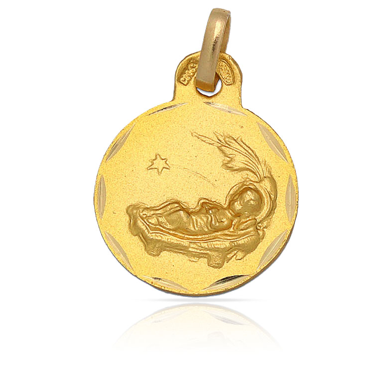 MEDALLA ORO 18KL NIÑO EN PAJA DE 15MM