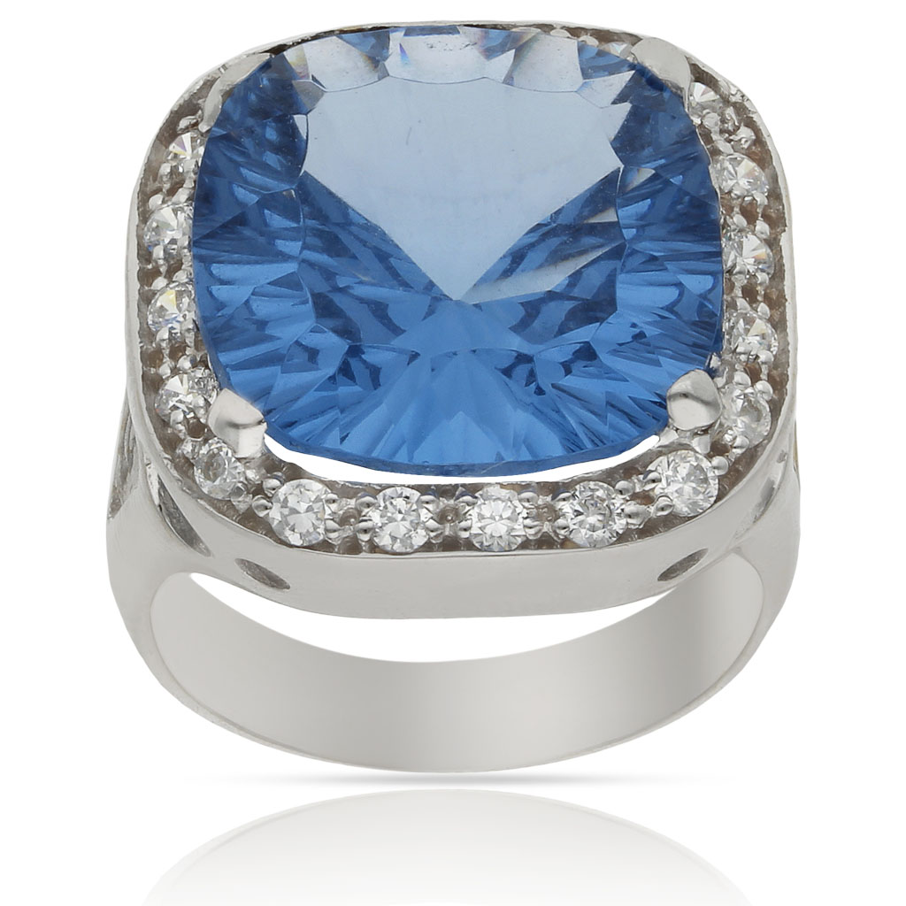 SORTIJA ORO BLANCO 18KL - PIEDRA AZUL