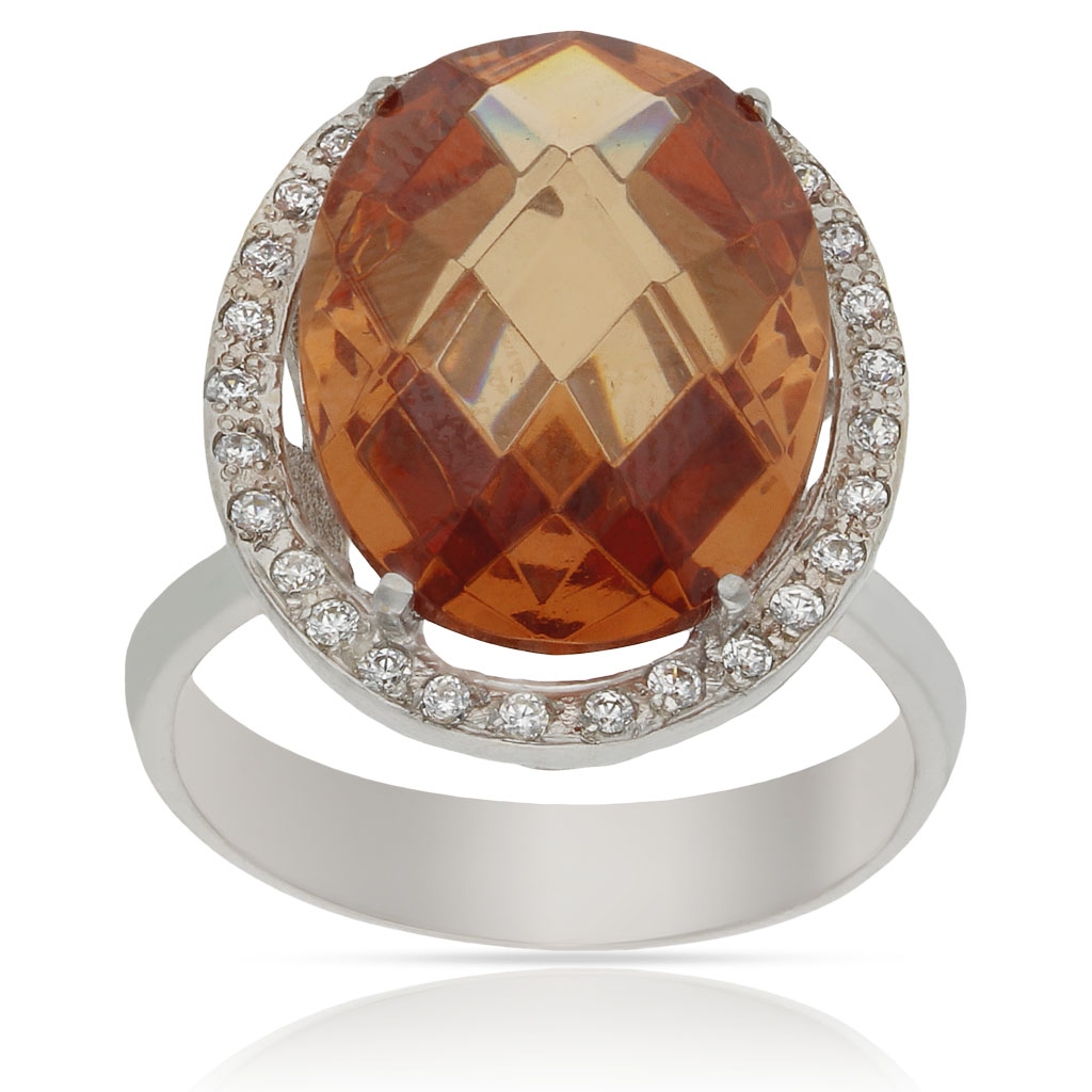 SORTIJA ORO BLANCO 18KL - PIEDRA CHAMPAN