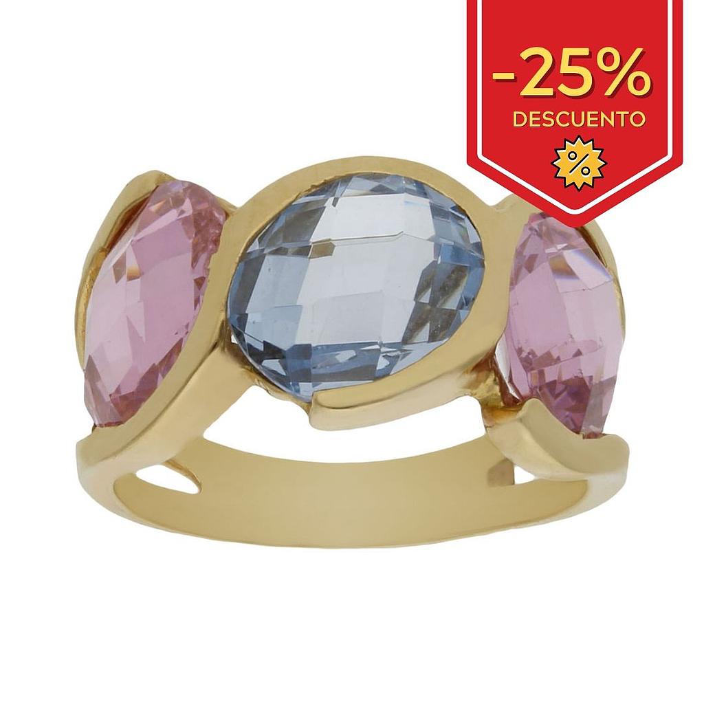 SORTIJA ORO 18KL - PIEDRA ROSA + AZUL