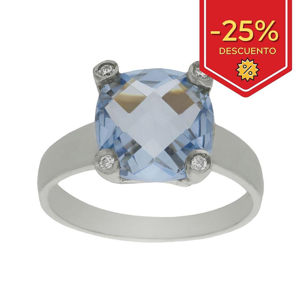 SORTIJA ORO BLANCO 18KL - PIEDRA AZUL+CIRCONITAS