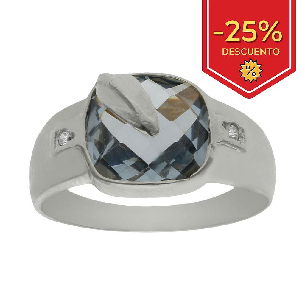 SORTIJA ORO BLANCO 18KL - PIEDRA AZUL+CIRCONITAS