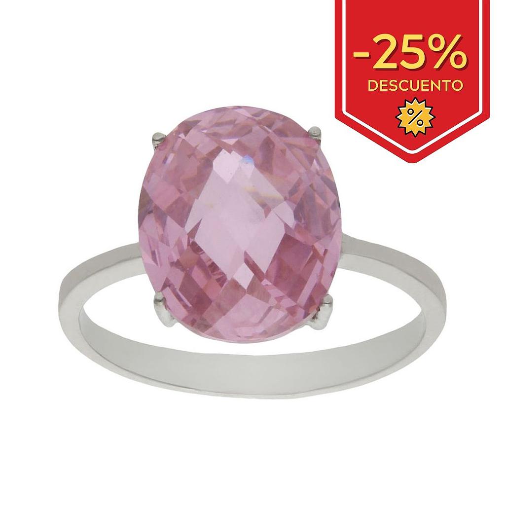 SORTIJA ORO BLANCO 18KL - PIEDRA ROSA
