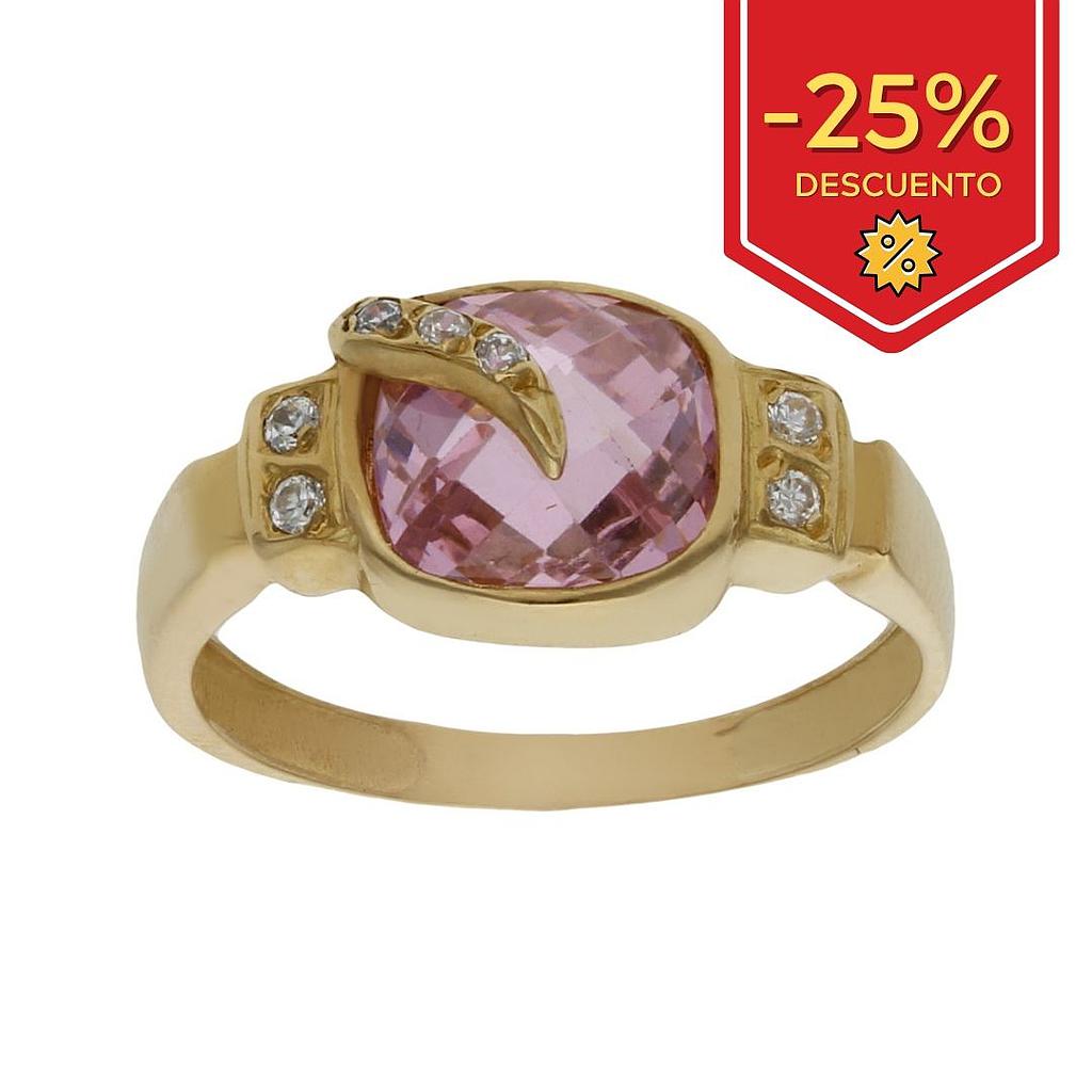 SORTIJA ORO 18KL PIEDRA ROSA + CIRCONITAS