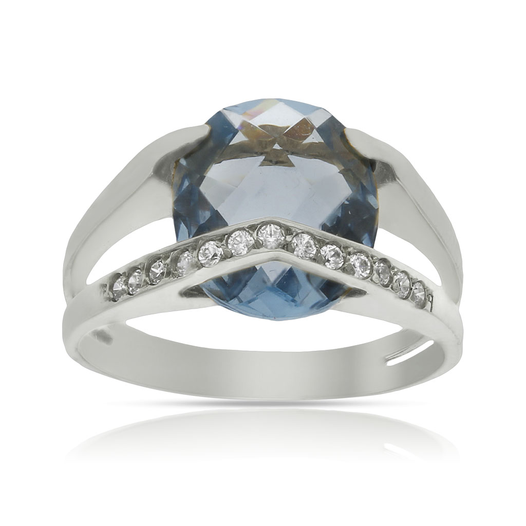 SORTIJA ORO BLANCO 18KL - PIEDRA AZUL + CIRCONITAS