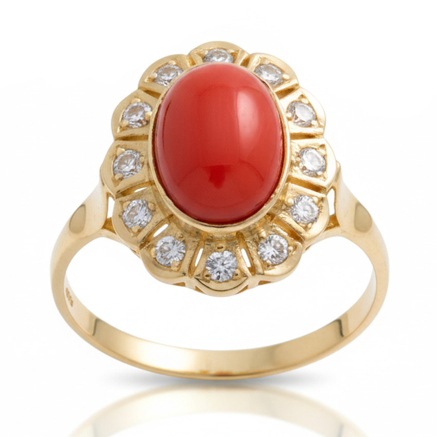 SORTIJA ORO 18KL CORAL SINTETICO