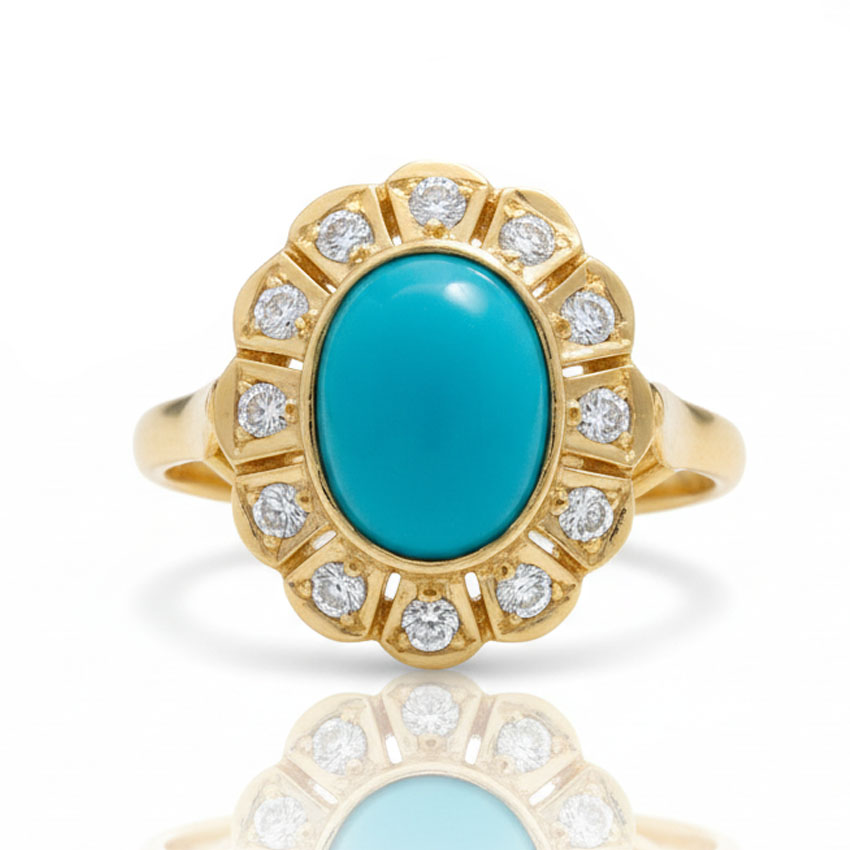 SORTIJA ORO 18KL TURQUESA SINTETICA + CIRCONITAS