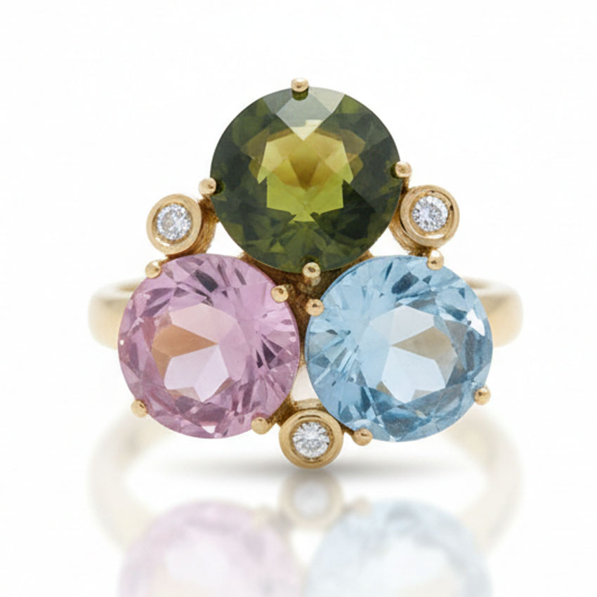 SORTIJA ORO 18KL CIRCONITAS + PIEDRA COLOR