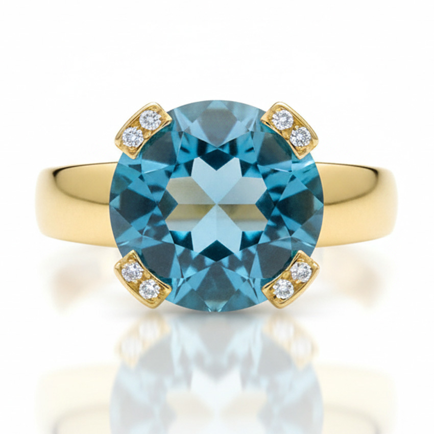 SORTIJA ORO 18KL CIRCONITAS + PIEDRA COLOR