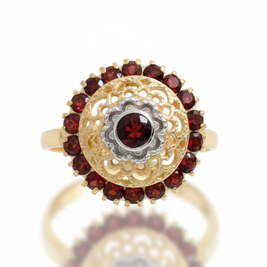 SORTIJA ORO 18KL GRANATE