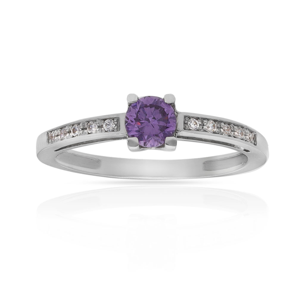 SORTIJA ORO BLANCO 18KL PIEDRA LILA + CIRCONITAS