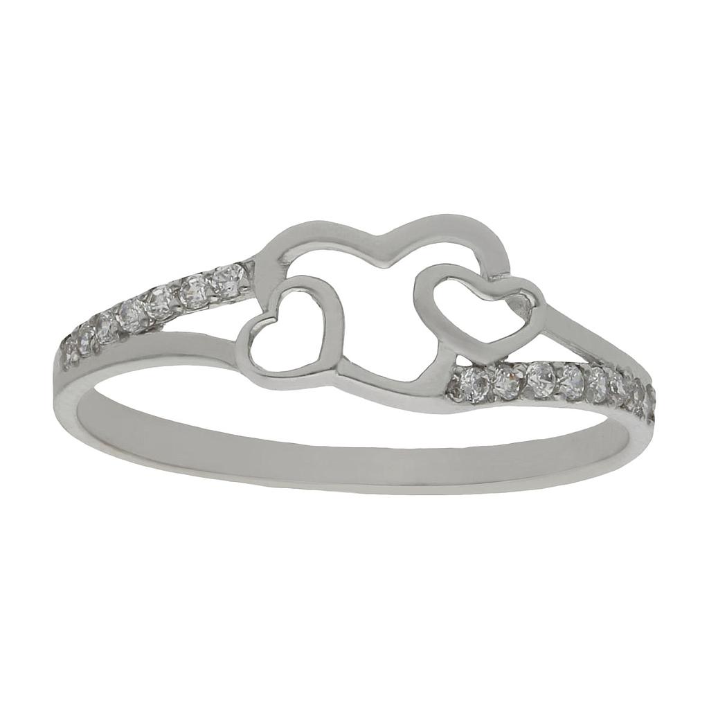 SORTIJA ORO BLANCO 18KL CORAZONES CIRCONITAS