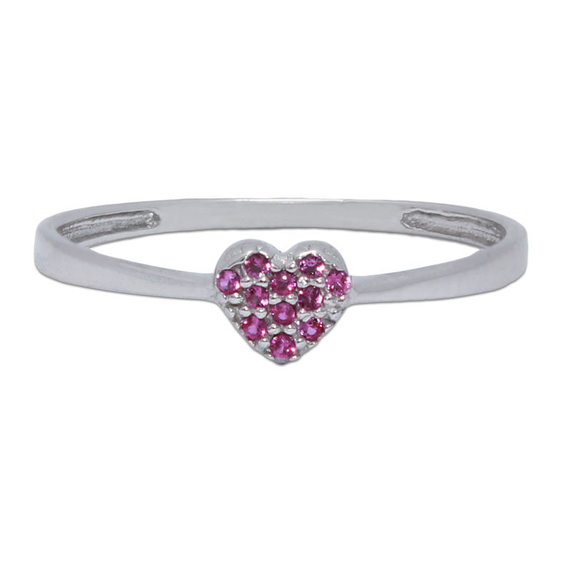 SORTIJA CORAZON ORO BLANCO 18KL - ROJO