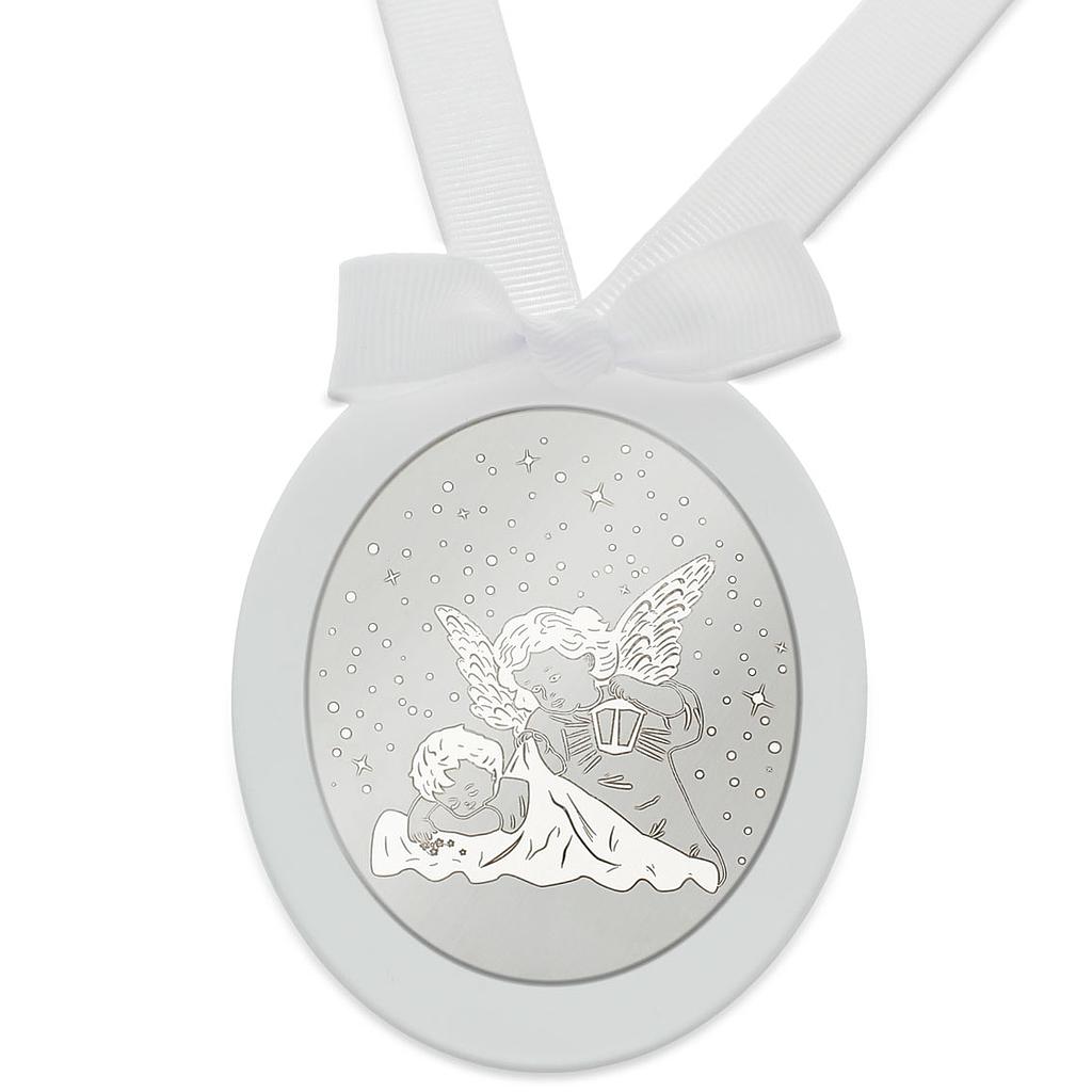 MEDALLA CUNA PLATA 925MM OVALADA ANGEL DE LA GUARDA