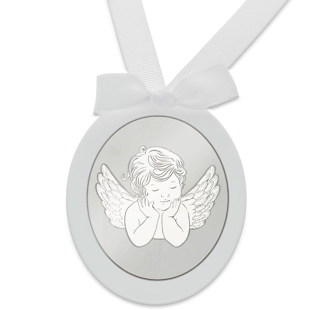 MEDALLA CUNA PLATA 925MM OVALADA ANGEL